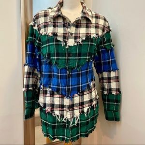 Blank NYC large patchwork plaid button up fleece shirt Or shacket